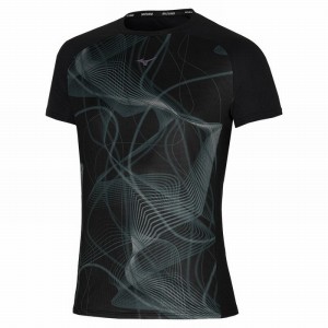 Black Men's Mizuno Aero Tee T Shirts | BOZ358470