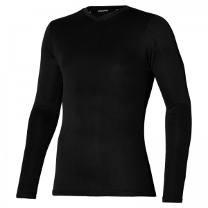 Black Men's Mizuno BT Under V Neck Longsleeve Tops | DAH135769