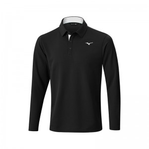 Black Men's Mizuno Breath Thermo L/S Polo | OVA317902