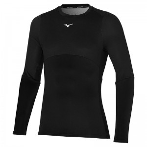 Black Men's Mizuno Breath Thermo Long Sleeve Tops | OAS276984