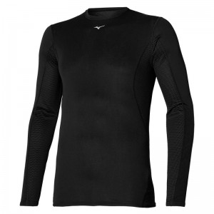 Black Men's Mizuno Mid Weight-l Crew Tops | DJB764895