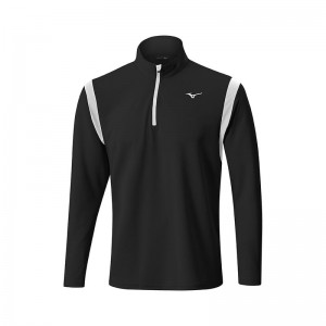 Black Men's Mizuno Winter Breeze Elite 1/4 Zip Tops | GRZ512734