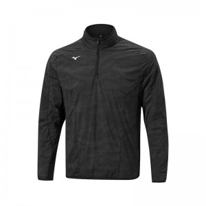 Black Men's Mizuno Winter Stretch 1/4 Zip Tops | HKX189236