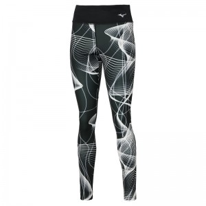 Black White Women's Mizuno Printed Tight | WLC916423