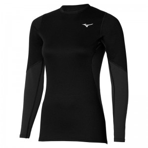 Black Women's Mizuno Merino Wool Crew Tops | JFR954376