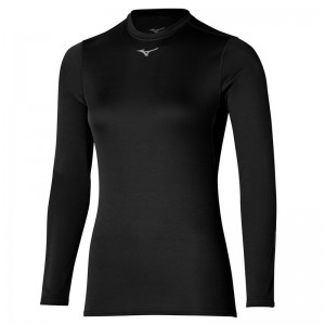 Black Women's Mizuno Mid Weight Crew Tops | WZF475801