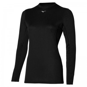 Black Women's Mizuno Mid Weight-l Crew Tops | OKC830714