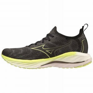 Black Yellow Men's Mizuno Wave Neo Wind Running Shoes | CXN943158