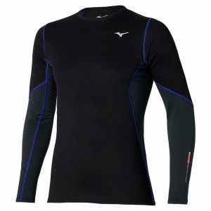 Black / Blue Men's Mizuno Merino Wool Crew Tops | HRU042679