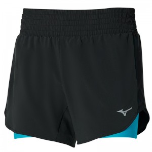 Black / Blue Women's Mizuno 2in1 4.5 Shorts | WQO401298