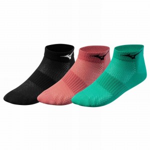 Black / Coral / Turquoise Women's Mizuno Training Mid 3P Socks | GIZ025873