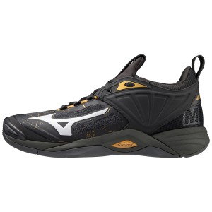 Black / Gold Men's Mizuno Wave Momentum 2 Volleyball Shoes | ODH805632