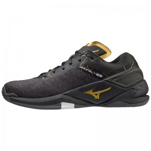 Black / Gold Men's Mizuno Wave Stealth Neo Handball Shoes | MAC390816