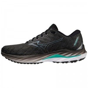 Black / Metal Grey / Green Men's Mizuno Wave Inspire 19 Running Shoes | ZXB638542