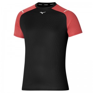 Black / Red Men's Mizuno Dryaeroflow Tee T Shirts | WRE413075