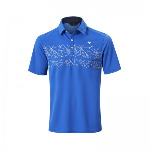 Blue Men's Mizuno Breath Thermo Graphic Polo | ITB348195