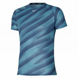 Blue Men's Mizuno Dryaeroflow Graphic Tee T Shirts | OLR964017