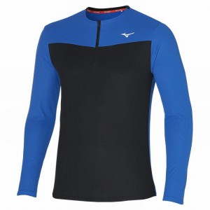 Blue Men's Mizuno Dryaeroflow LS HZ Tops | OQX491605