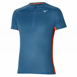 Blue Men's Mizuno Trail Dryaeroflow HZ Tee T Shirts | TXJ851672