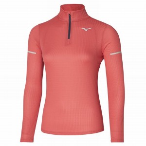 Coral Women's Mizuno Dryaeroflow LS HZ Tops | EUP026145