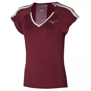 Dark Red Women's Mizuno Printed Tee T Shirts | FCM958401