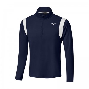 Navy Men's Mizuno Breeze Elite 1/4 Zip Tops | FQI549130