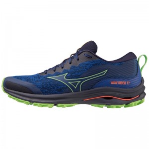 Navy / Green Men's Mizuno Wave Rider TT Running Shoes | ORQ194375