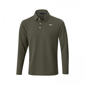 Olive Men's Mizuno Breath Thermo L/S Polo | ZRI076912