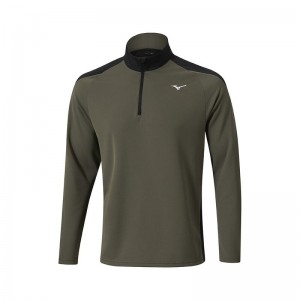 Olive Men's Mizuno Winter Breeze 1/4 Zip Tops | PEG918032