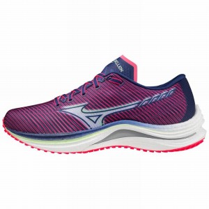 Pink / Indigo White Women's Mizuno Wave Rebellion Running Shoes | VCT310482