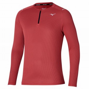 Red Men's Mizuno Dryaeroflow LS HZ Tops | GJH601437