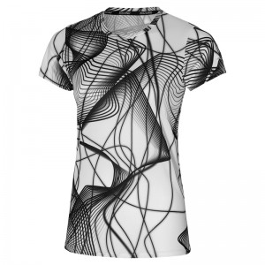 White Black Women's Mizuno Graphic Tee T Shirts | HOQ971062