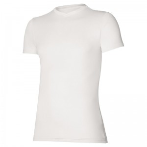 White Men's Mizuno BT Under V Neck Tee T Shirts | LXF325018