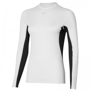 White Women's Mizuno Mid Weight-l Crew Tops | DYL076254