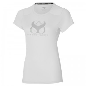 White Women's Mizuno Two Loops 8 Tee T Shirts | DWA790836