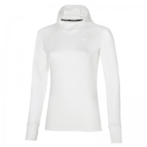 White Women's Mizuno Warmalite Hooded LS Tops | OYW028176