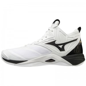 White / Black Men's Mizuno Wave Momentum 2 Mid Volleyball Shoes | NFM936482