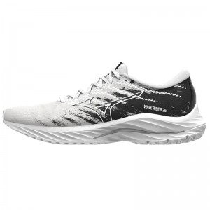 White / Black Men's Mizuno Wave Rider 26 Running Shoes | WXT320849