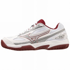 White / Dark Red Women's Mizuno Break Shot 4 CC Tennis Shoes | MRK238457