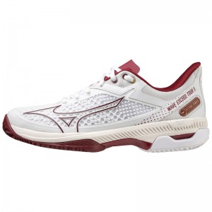 White / Dark Red Women's Mizuno Wave Exceed Tour 5 CC Tennis Shoes | NRT964238