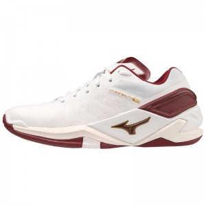 White / Dark Red / Gold Women's Mizuno Wave Stealth Neo Handball Shoes | RXU760285