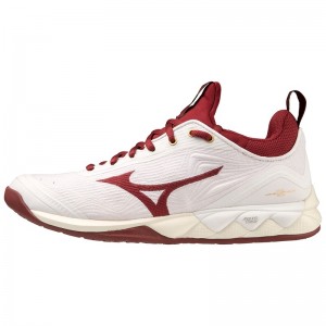 White / Dark Red / Gold Women's Mizuno Wave Luminous 2 Volleyball Shoes | IRP641723