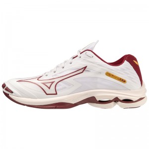 White / Dark Red / Gold Women's Mizuno Wave Lightning Z7 Volleyball Shoes | UDZ765190