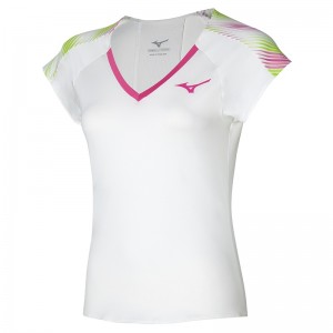 White / Fuchsia Women's Mizuno Printed Tee T Shirts | AJF653201