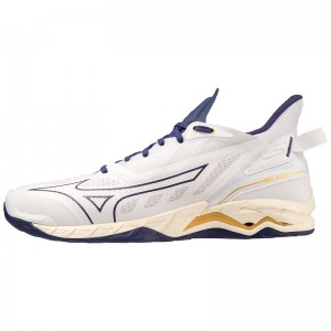 White / Gold Men's Mizuno Wave Mirage 5 Handball Shoes | PER687149