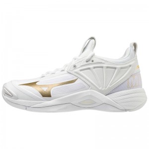 White / Gold Women's Mizuno Wave Momentum 2 Volleyball Shoes | TOV951627