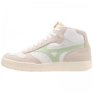 White / Green Women's Mizuno City Wind Mid Sneakers | CFU672104