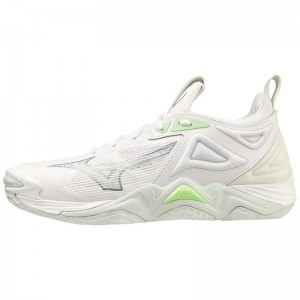 White / Green Women's Mizuno Wave Momentum 3 Volleyball Shoes | YDE347561