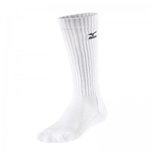 White / Navy Men's Mizuno Vb Long Socks | XDQ302496