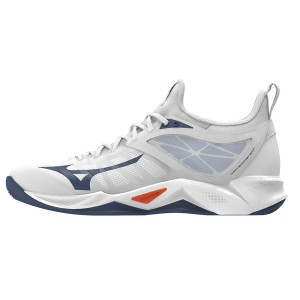 White / Navy Women's Mizuno Wave Dimension Volleyball Shoes | RLQ907812